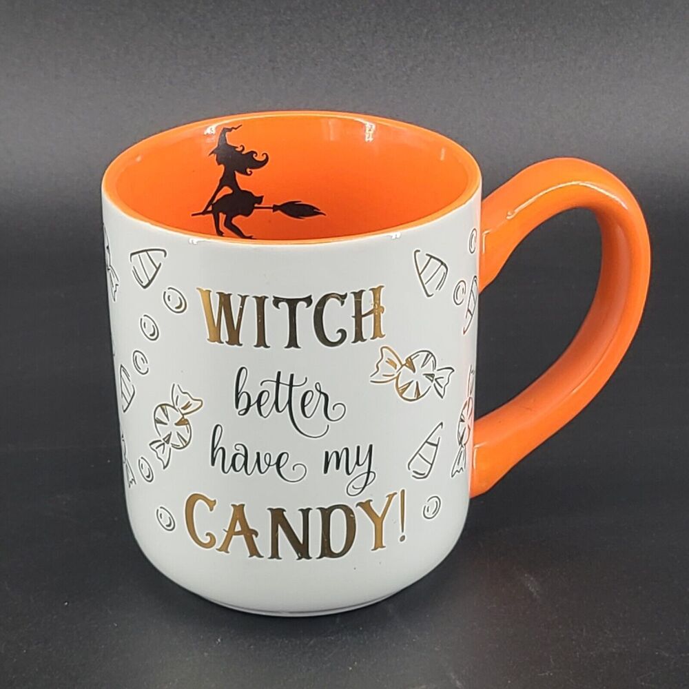 Halloween Ceramic Mug Witch Better Have My Candy White Orange Gold